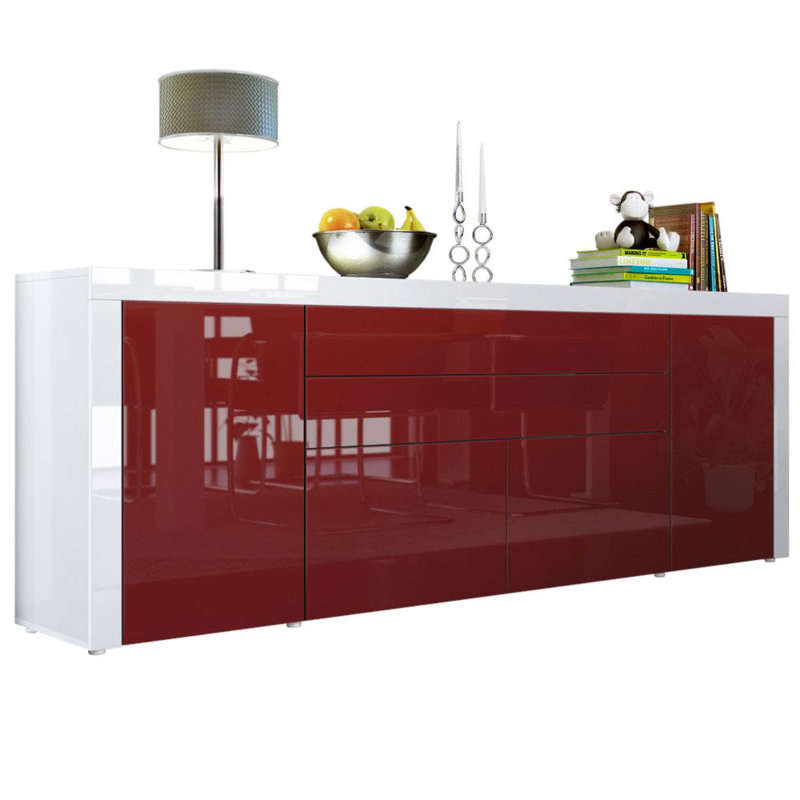Sideboard Mccutcheon, Burgundy (Glossy)/White (Glossy)