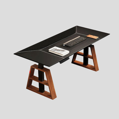 Bureau debout en bois massif noir et noyer