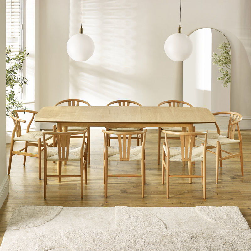 Eriksson Rectangular Solid Wood Extending Table & Carlton Wishbone Dining Chairs - Scandi Inspired, 8