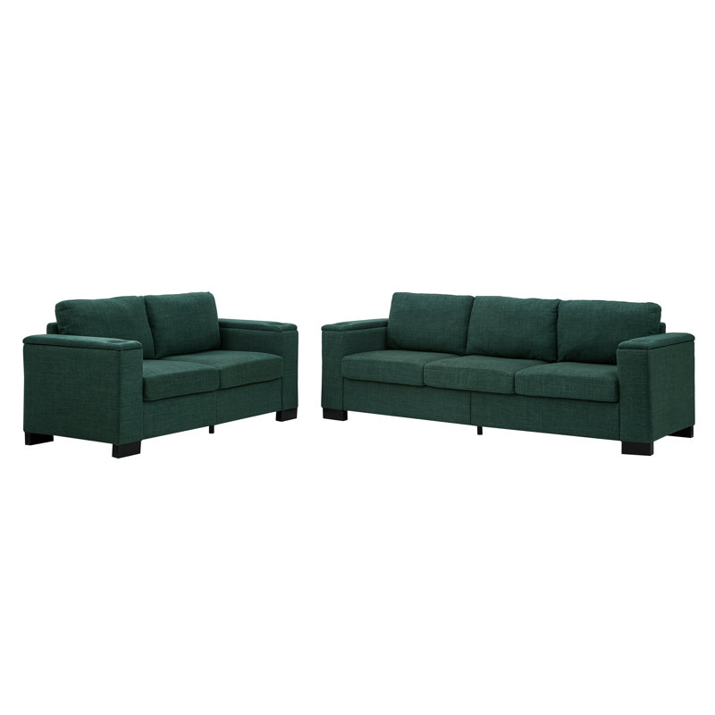 Deux pièces 2 + 3 places Canapé de salon de style moderne Canapé en tissu, canapé à accoudoirs carrés avec porte-gobelet, canapé de rangement, tissu d'ameublement en polyester
