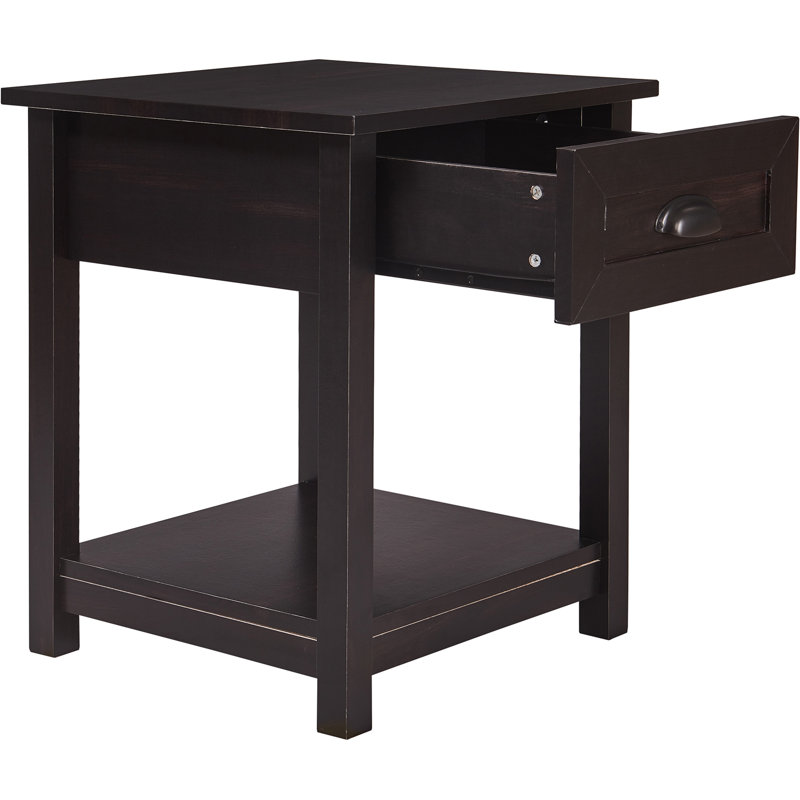 Table de chevet avec 1 tiroir et présentoir ClickDecor Bailey, noir, Noir