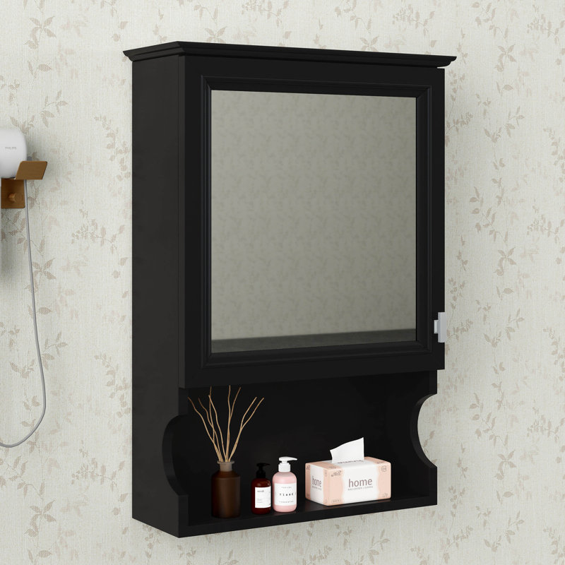 Armoire à pharmacie murale de 20 po avec miroir, armoire de rangement murale avec tablettes réglables et espace ouvert, Noir