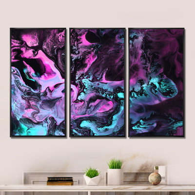 «Neon Green and Pink», ensemble de 3 peintures encadrées sur toile