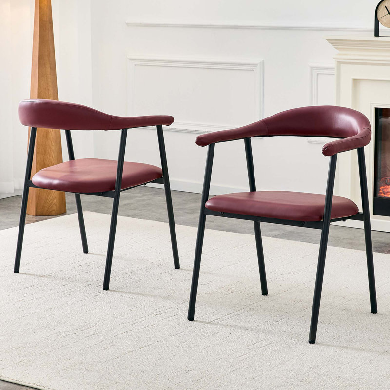 Ensemble de chaises de salle à manger modernes et minimalistes avec cuir PU ergonomique et pieds en métal robustes, Rouge
