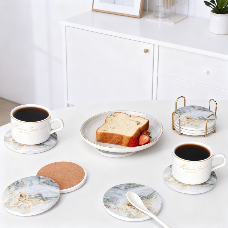 Ensemble de sous-verres en céramique avec support, sous-verres antidérapants absorbants pour table basse, bar et décoration intérieure