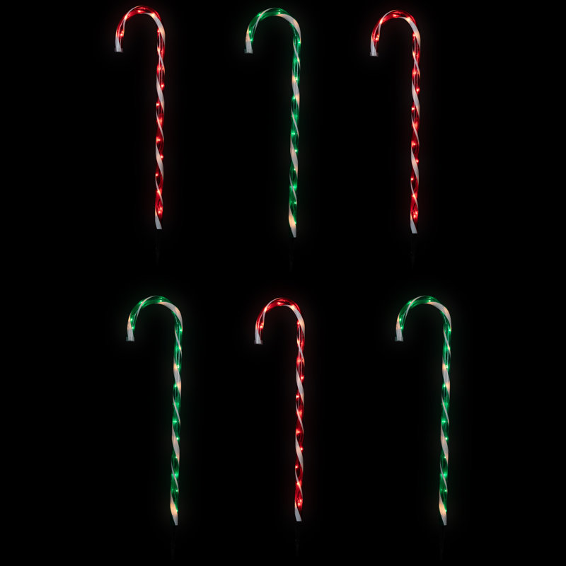 Lighted Outdoor Candy Cane Christmas Pathway Markers - 28" - Set Of 6, Red/Green/White