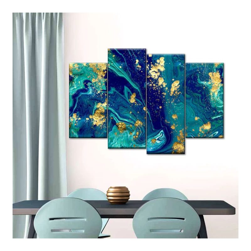 Marbre écoulement abstrait 4 pièces, H 22 po x l 36 po x P 1 po