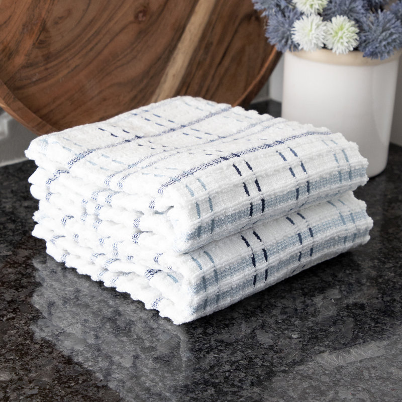 Cotton Plaid Waffle Tea Towel Kitchen Towel, Federal Blue