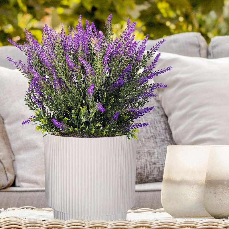 Concrete Effect Frostproof Outdoor Plant Pot, Garden Flower Pot, Cylinder Round Garden Planter with Drainage Holes, Outdoor Planter with Ribbed Pattern