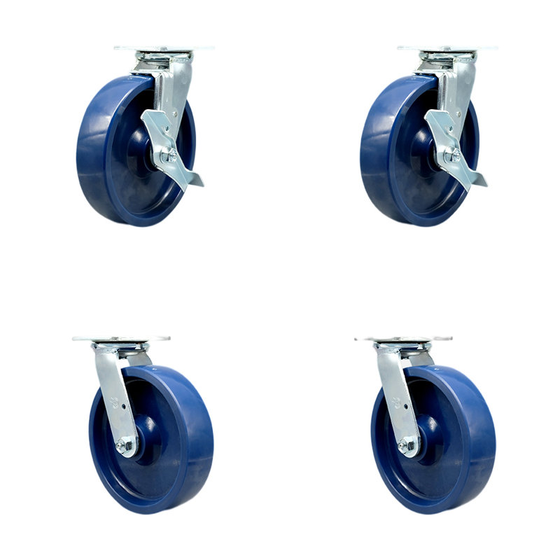Ensemble de roulettes en polyuréthane solide avec roulement à rouleaux 4 verrous pivotants 2 freins SCC