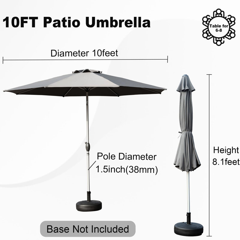 Parasol extérieur gris de 10 pi avec fonction de parasol et résistance au vent du soleil