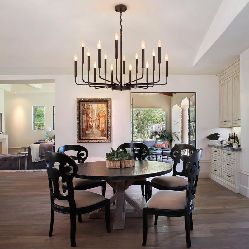 Alysse 16 - Light Classic / Traditional Candle Chandelier, Matte Black
