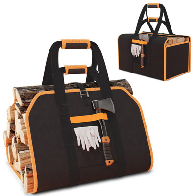2 In 1 Firewood Carrier, Waxed Canvas Large Fireplace Log Carriers, Heavy Duty Waterproof Firewood Tote Bag Log Holder with Handles Strap, for Fireplace Indoor Outdoors Camping, (Yellow)