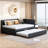 Full Size Upholstered Daybed With Trundle In Gray Linen, No Box Spring Needed For Use And Space Saving Firm Bed Construction, Compact Areas-1857272226