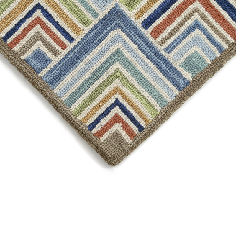 Log Cabin Handmade Hand Tufted Wool Green/Red/Blue Rug, Runner 2'6" x 8'