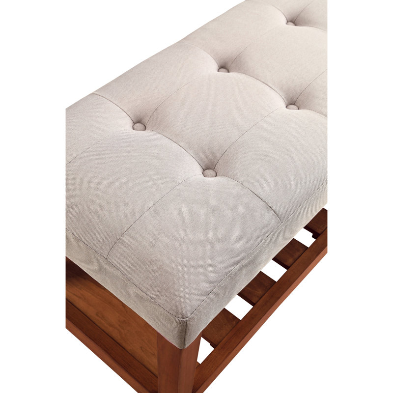 Gray Fabric Bench With Oak Wood Finish - 40"X16" Seat 18" Height Elegant Style Shelf Storage 17.56 In. Versatile, Light Gray
