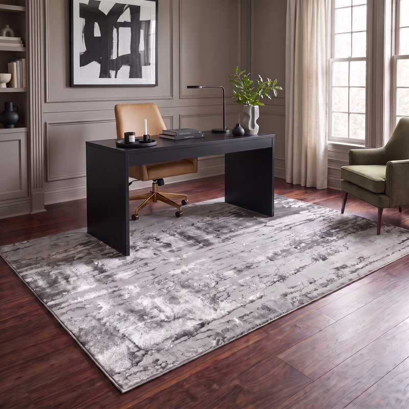 Carl Collection Grey Geometric Transitional Area Rug, Rectangle 5'2" x 7'5"