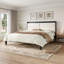 Structure de lit plateforme en bois massif avec tête de lit tapissier en velours beige-1880483882-1880483881