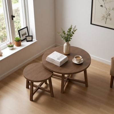 Set of 2 Round Nesting Coffee Tables, Modern Side Tables, X-Shaped Frame Stackable End Tables for Living Room, Bedroom, Balcony