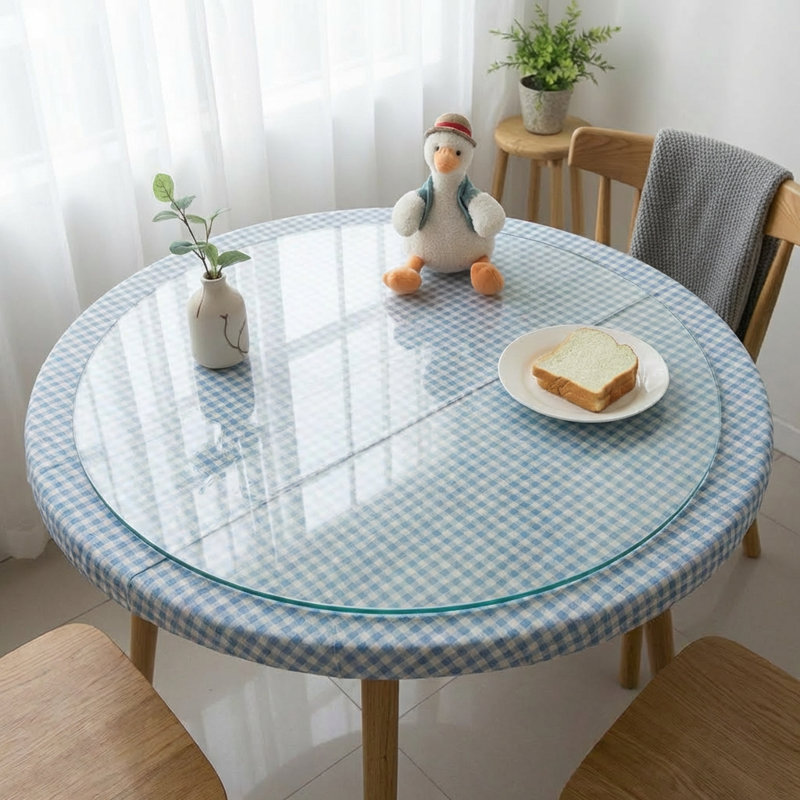 36'' Round Modern Clear Tempered Tabletop with 1/2 Inch Thick Beveled Polished Edge Ideal for Tables Desks Workspaces and Outdoor DIY Bases