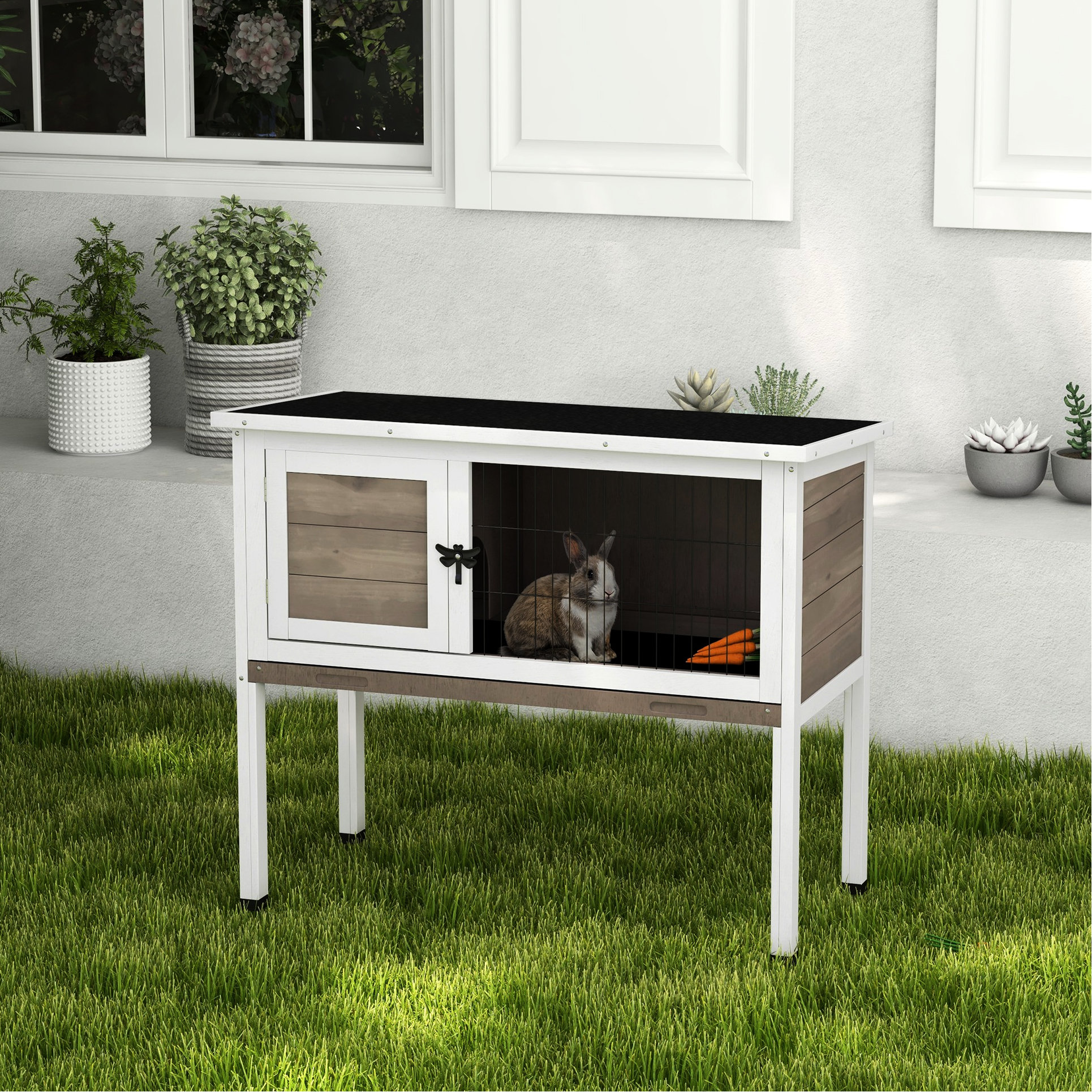 One Allium Way® Brown Elevated Wooden Cage For Single Rabbit, Suitable ...