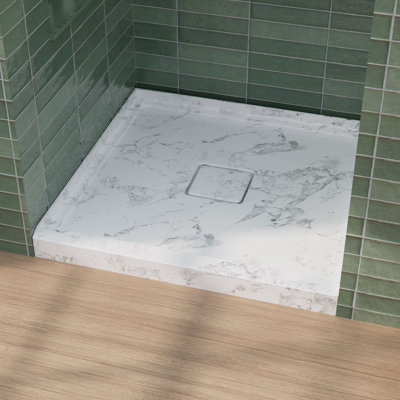 Base de douche en acrylique GT 36 po x 36 po, panneau de douche à seuil simple, antidérapant pour drain central, mable blanc