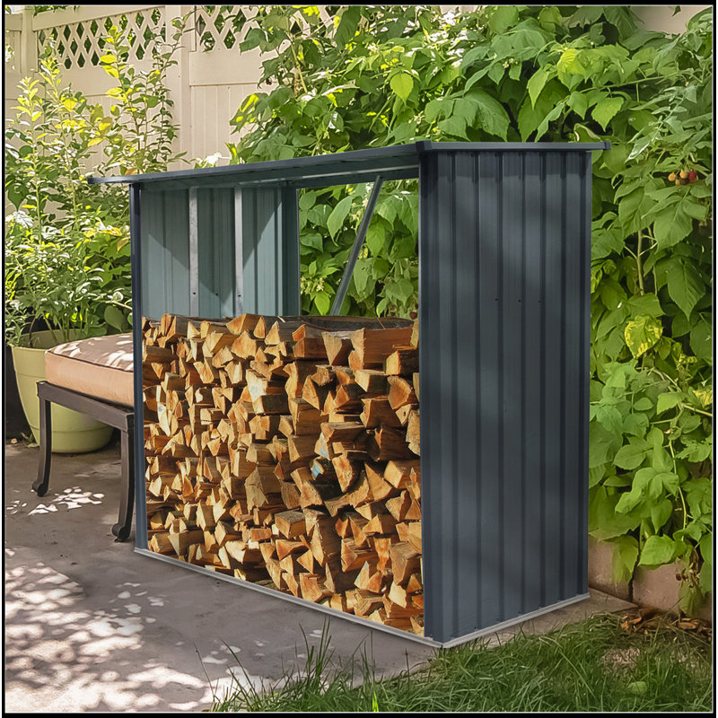 Outdoor Steel Firewood Rack,Open Wood Shed With Sloped Roof For Firewood,Pellet,Or Lumber Storage