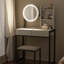Meuble-lavabo compact avec miroir DEL, 3 modes d'éclairage, prise de courant, tiroir, tablettes et tabouret rembourré pour les petits espaces-9788664