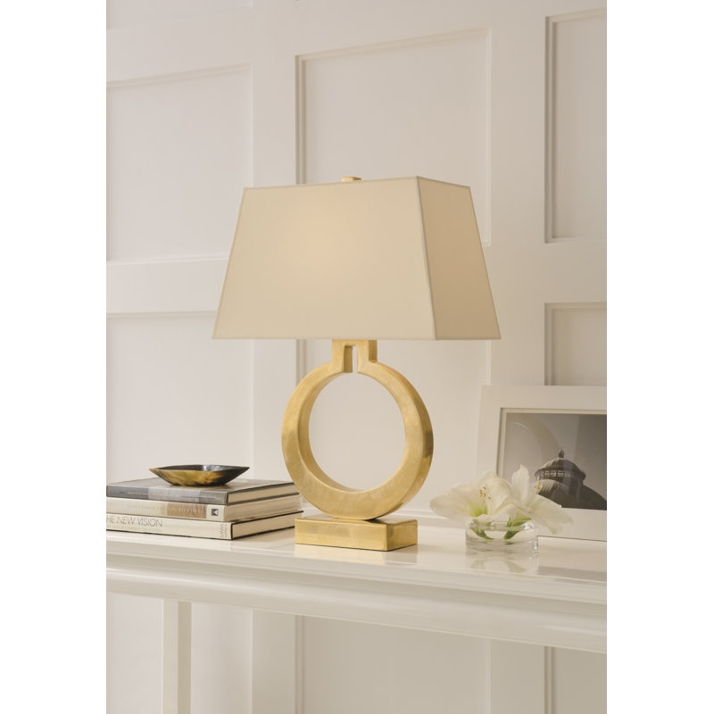 Ring Table Lamp, 27" H x 18" W x 18" D, Linen, Antique Burnished Brass