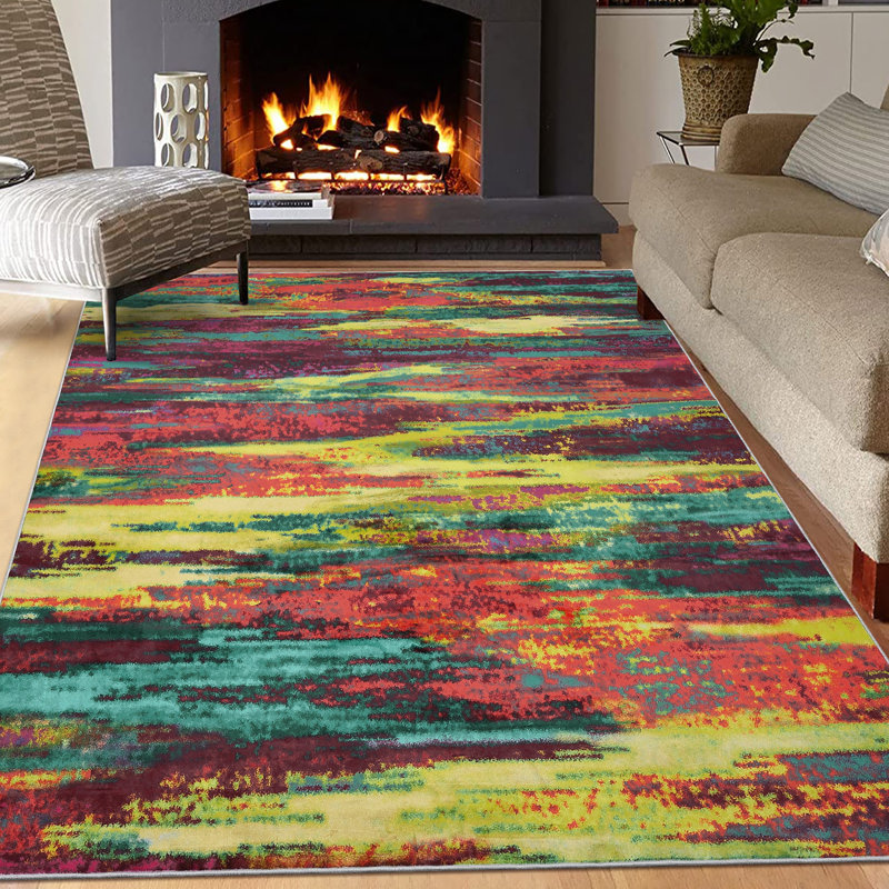 Abstract Machine Washable Area Rug Non-Slip Rugs for Living Room Bedrooms Foldable Rugs for Playroom Office and Kitchen