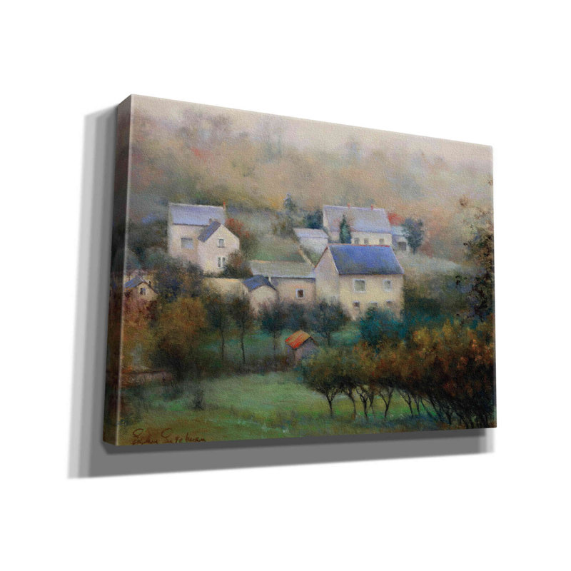 Campagne hameau - peinture sur toile tendue, H 40 po x l 54 po x P 1,5 po