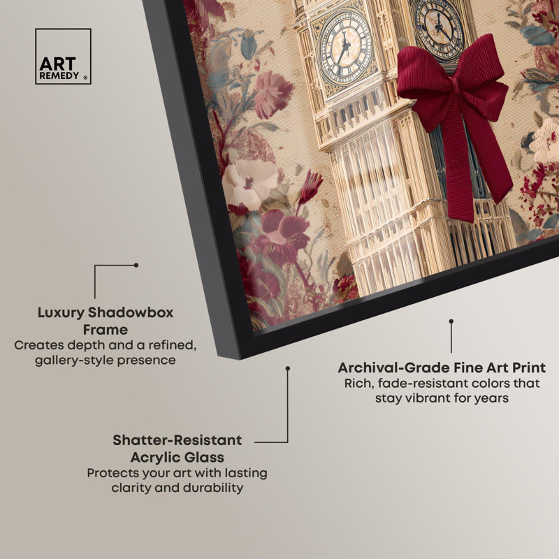 Big Ben Bow et Floral Glam Art Shadowbox par Art Remedy, H 16 po x l 11 po, Noir