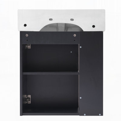 21.6inch Modern Floating Bathroom Vanity with Ceramic Basin, Left side storage