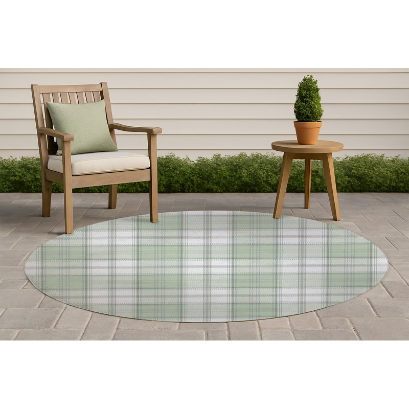 Bully Plaid Non-Slip Outdoor Rug, Round 5'