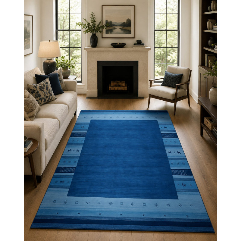 Handloomed Blue Gabbeh Tribal Wool Area Rug, 2' x 8'