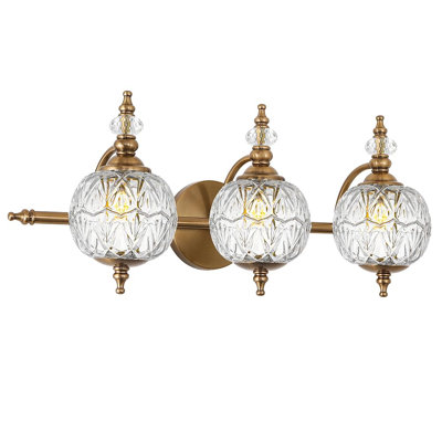 Brushed Nickel 3-Light Bathroom Vanity Light Fixture, Vintage Style With Hand-Etched Glass Shades, 23" Wide Over Mirror Lighting, G9 Bulb Compatible, Easy Mount