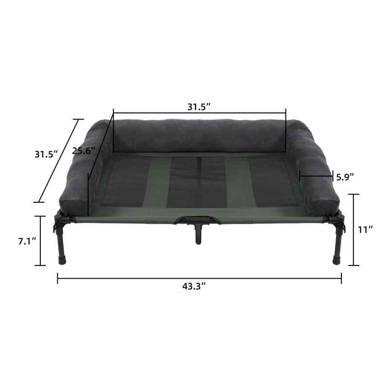 Lit de camp avec traversin rembourré amovible, Gris, Grand (H 11 po x l 43,5 po x P 31,5 po)