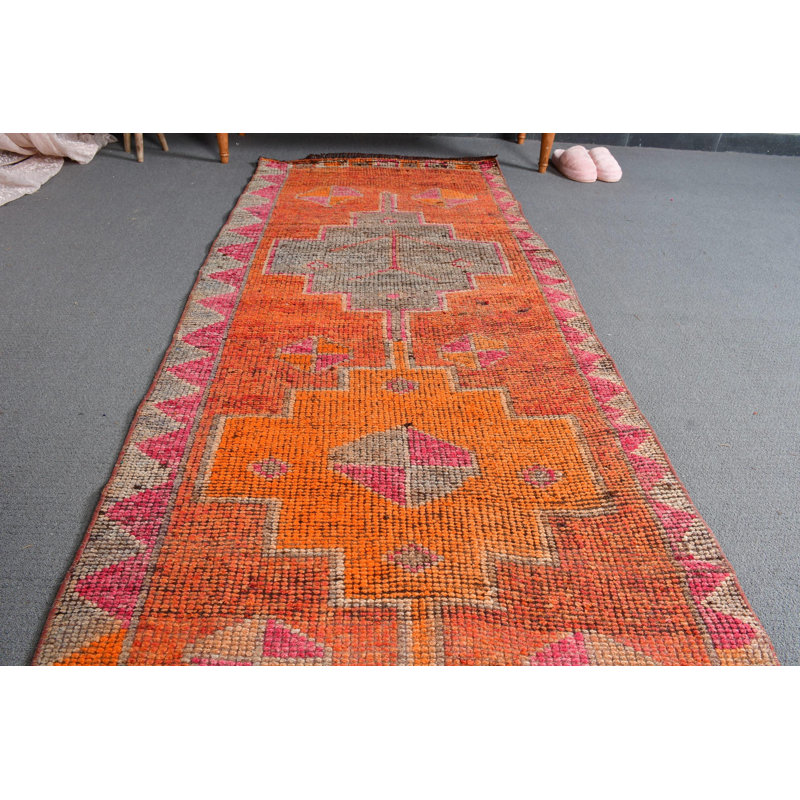 Tapis de couloir rétro en laine orange 33,5 x 107,1 po