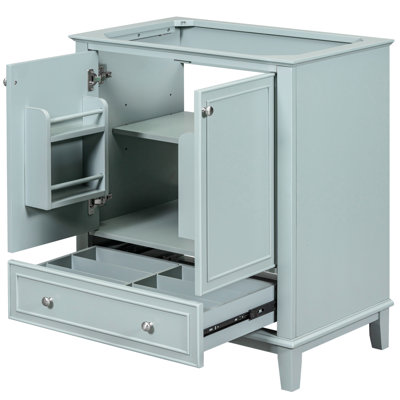 Meuble-lavabo moderne, 76 cm, base de meuble-lavabo avec tablette pratique de 76 cm - Bois massif, multifonctionnel avec portes et tiroir, étagère réglable, autoportant, assemblage requis