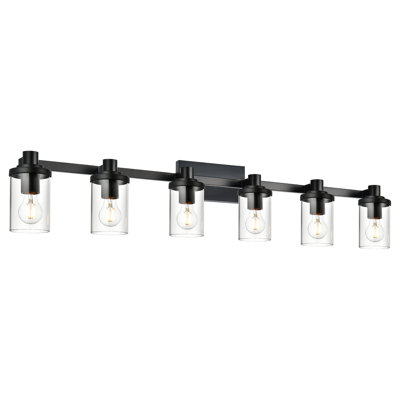 6-Light Bathroom Vanity Light Matte Black, Bathroom Lighting Fixtures With Clear Glass Shades Over Vanity Mirror, Modern Wall Sconces Fixtures For Bedroom Living Room, E26 Socket