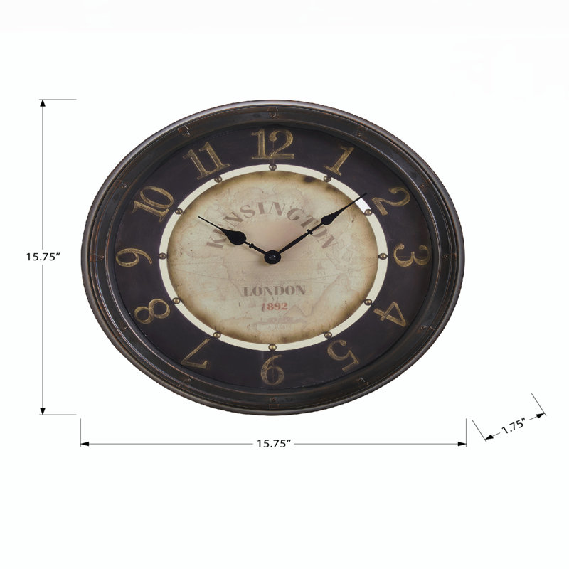 Transitional Wall Clock, 16 Inch Round Antique Brown