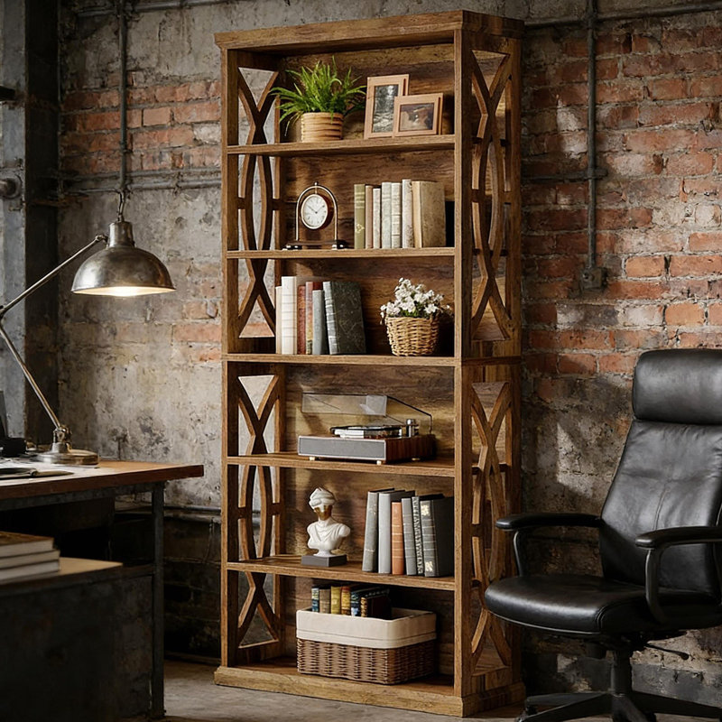 Bibliothèque classique en bois, tablettes élégantes, bibliothèque autoportante robuste