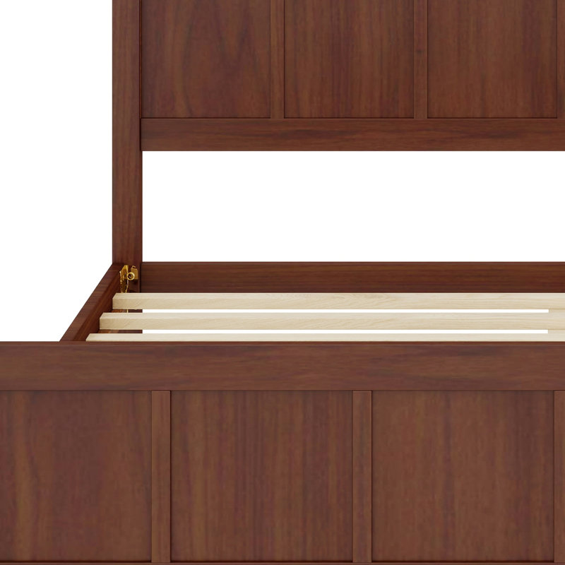 Lit plateforme moderne, tête et pied de lit à panneau plat, style campagnard Shaker, Noyer foncé