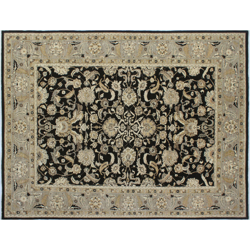 Tapis noué la beige 9 pi x 11 pi en laine à la main one-of-kind Romona