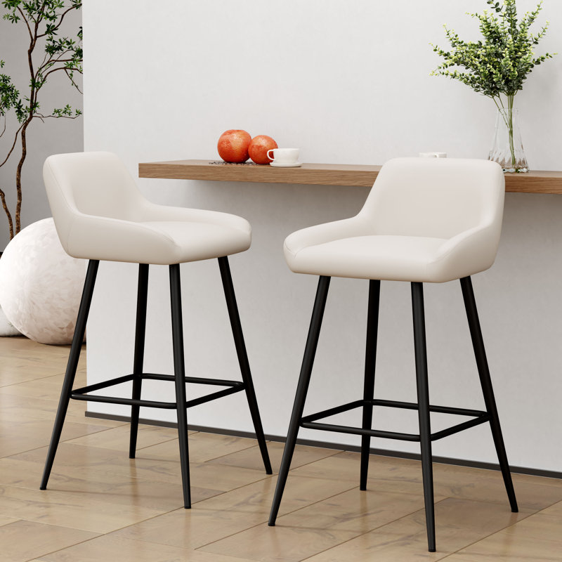 Upholstered Counter Stool With Metal Frame, Bar Stool (30” Seat Height), Beige