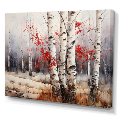 Bois de bouleau blanc et rouge en hiver III - Art mural bouleau