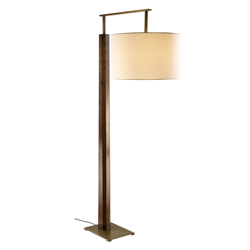 Altus LED Task Floor Lamp, Burlap, Dark Stained Walnut, Distressed Brass