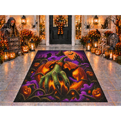 5' x 7' Outdoor Area Rug Halloween Giant Hand Heavyweight Solid Waterproof PVC Coil Loop Carpet, Heavy Duty Patio Rug, Quick Dry Indoor Outdoor Mat for Porch Deck Balcony Entryway.