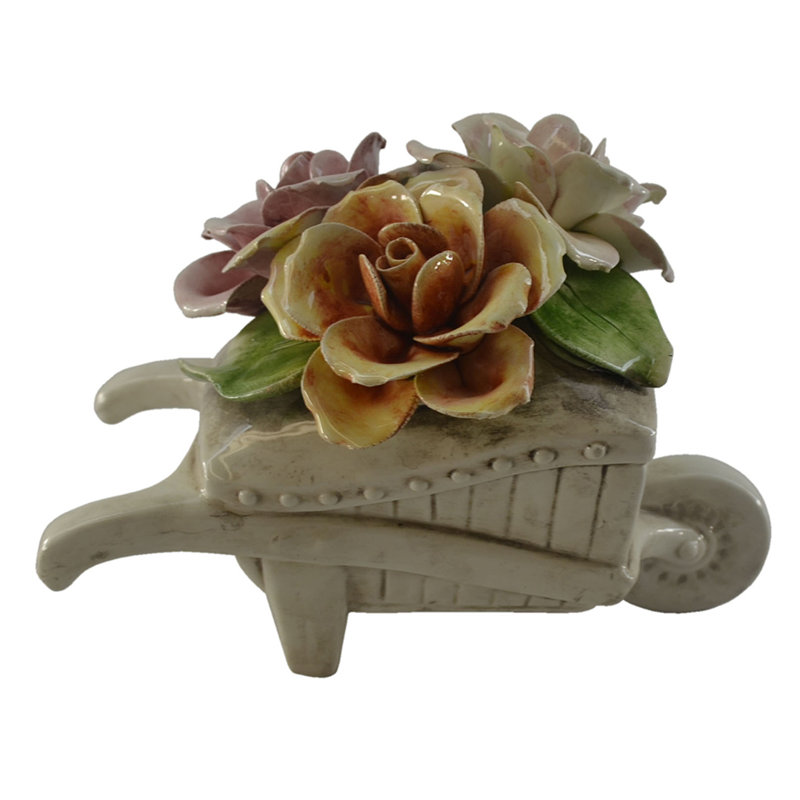 Authentique sculpture de brouette avec fleurs Capodimonte