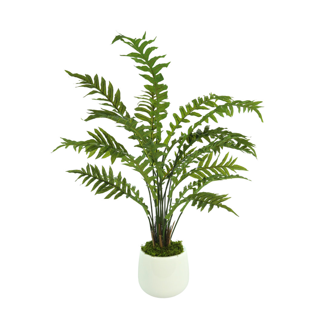 Ridgewood 40'' Faux Fern Plant in Fiberstone Planter Primrue